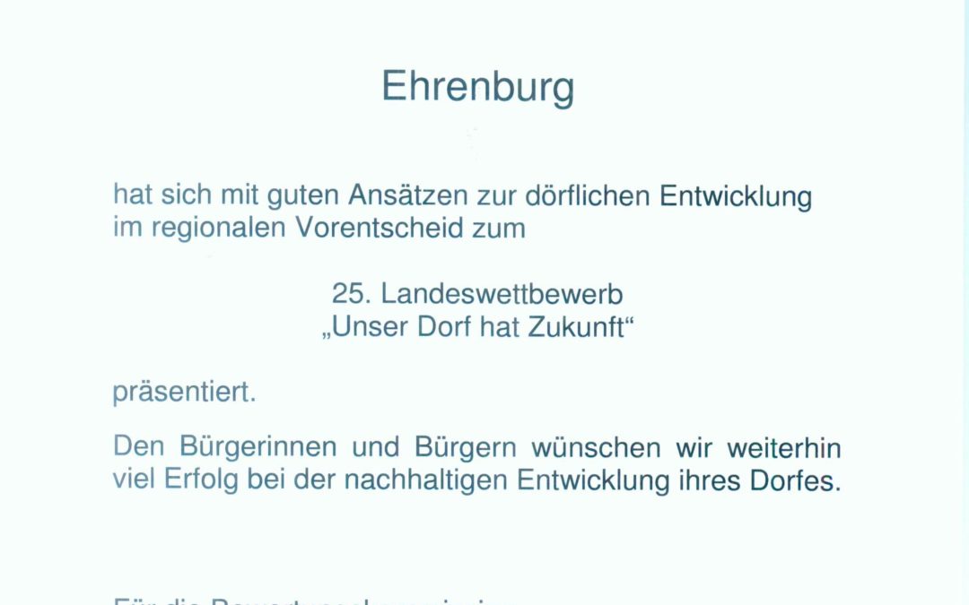 Urkunde “Unser Dorf hat Zukunft” erhalten