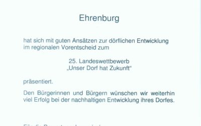 Urkunde “Unser Dorf hat Zukunft” erhalten
